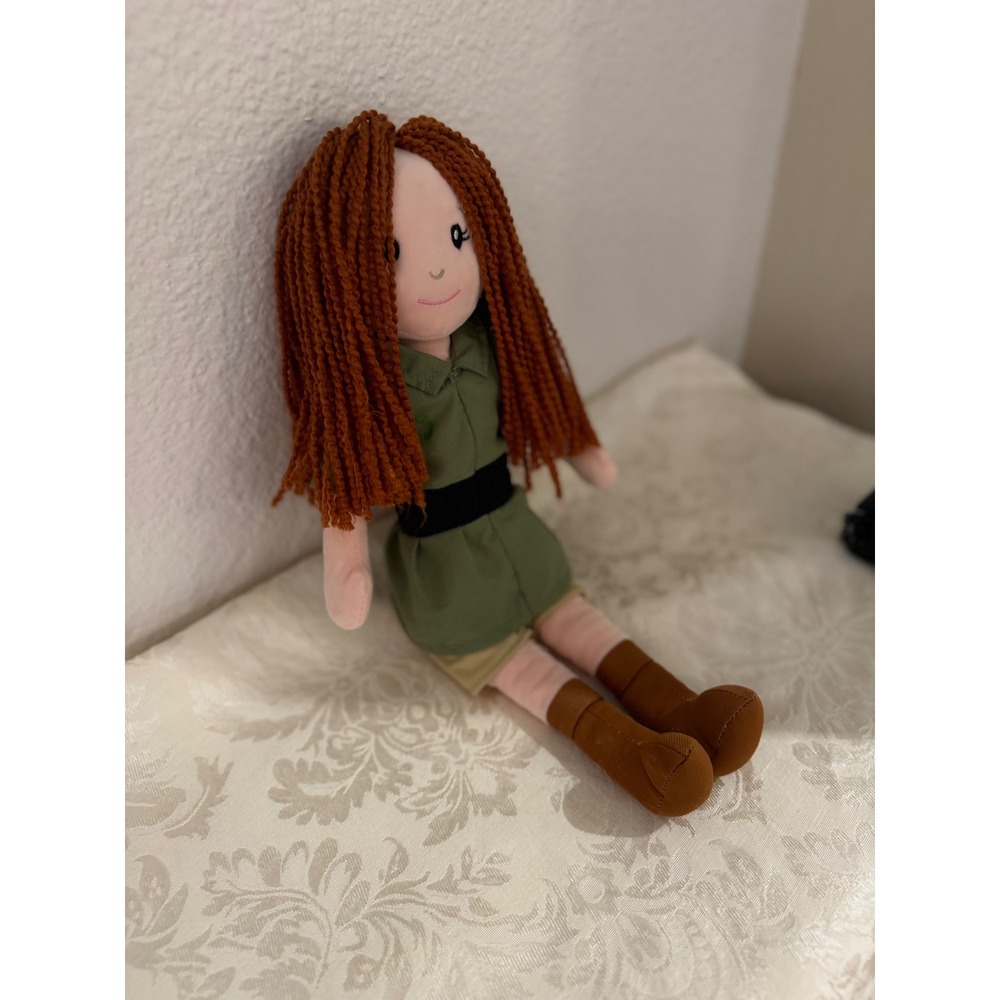 The Petting Zoo Plush Rag Doll Red Yarn Hair Park Ranger Explorer Green 15in - Picture 2 of 10